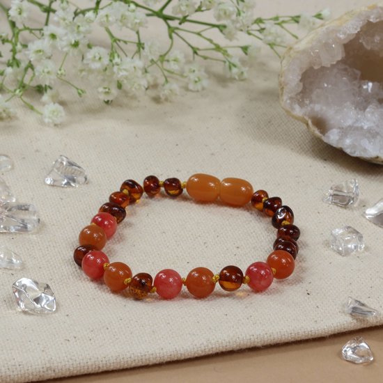 Baby Natura - Barnsteen armband - Baby/peuter - Aventurijn koraal - 14 cm van Merkloos