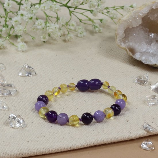 Baby Natura - Barnsteen armband - Baby/peuter - Cognac green jade - 14 cm van Merkloos