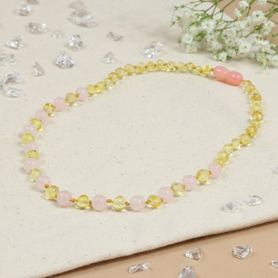 Baby Natura - Barnsteen Armband - Baby/Peuter - Lemon - Rose Quartz - 32 cm