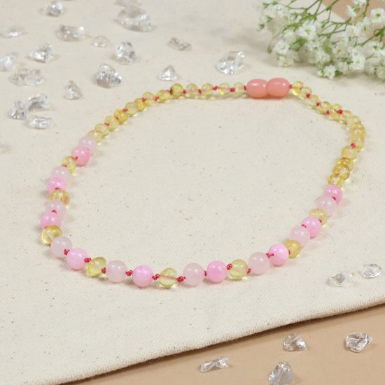 Baby Natura - Barnsteen Armband - Baby/Peuter - Lemon - Rose Quartz - Pink Jade - 32 cm