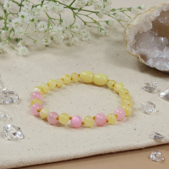 Baby Natura - Barnsteen Armband - Baby/peuter - Milk Pink Jade - 14 cm
