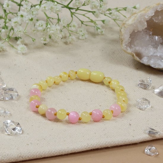 Baby Natura - Barnsteen armband - Baby/peuter - Pink Jade - 14 cm van Merkloos