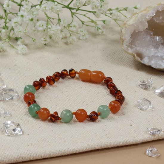 Baby Natura - Barnsteen armband - Kind - Aventurijn jade - 16,5 cm van Merkloos