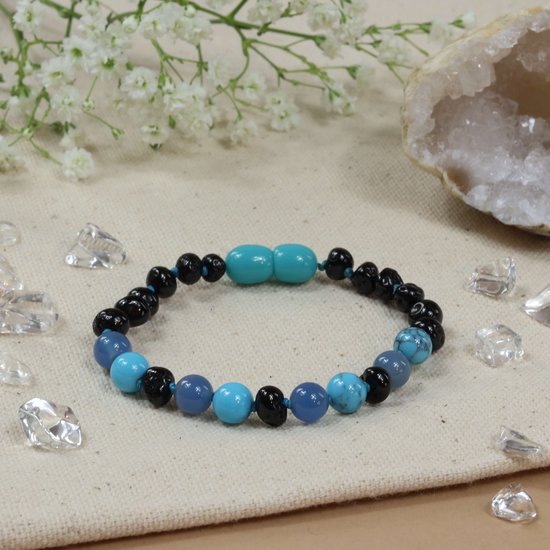 Baby Natura - Barnsteen armband - Kind - Cherry Turkoois - 16,5 cm van Merkloos