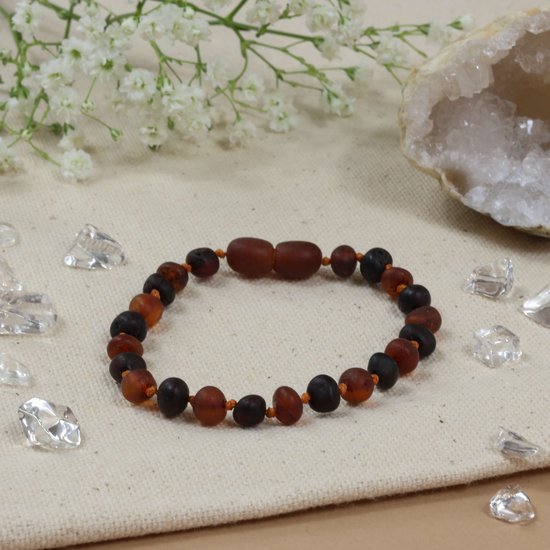 Baby Natura - Barnsteen armband - Kind - Cognac/cherry - 16,5 cm van Merkloos