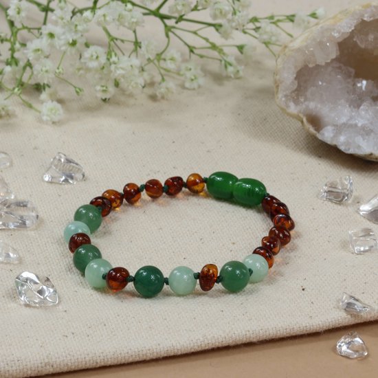 Baby Natura - Barnsteen armband - Kind - Green jade - 16,5 cm van Merkloos