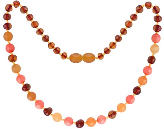 Baby Natura - Barnsteen ketting - Dames - Aventurijn koraal - 45 cm van Merkloos