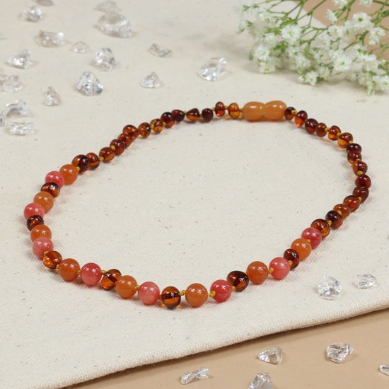 Baby Natura - Barnsteen ketting - Kind - Aventurijn koraal - 36 cm van Merkloos