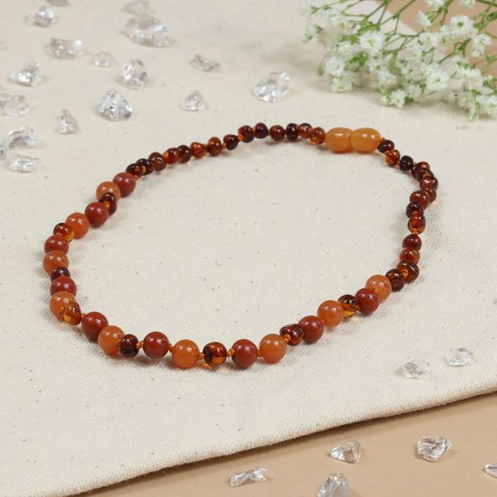 Baby Natura - Barnsteen Ketting - Kind - Cognac - Aventurijn - Jaspis - 36 cm
