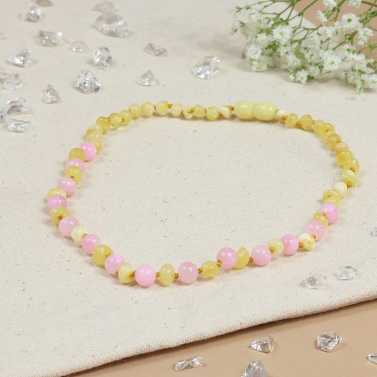 Baby Natura - Barnsteen ketting - Kind - Pink Jade - 36 cm van Merkloos