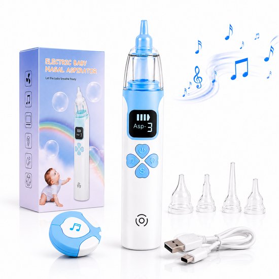 Baby Neusreiniger - Baby Neusreiniger Elektrisch - Neusdouche Elektrisch - Neus aspirator - Neusreiniger - Snoetenpoetser - 4 OPZET STUKJES - Met Muziek - Neuszuiger - Grote Batterij - USB C -