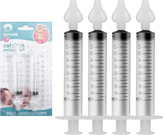 Baby neusspuit met schubben, 10 ml - 4 stuks - Herbruikbare siliconen - Neuszuigpunt - Hygiënisch - Kinderverzorging - Verlichting bij verkoudheid
