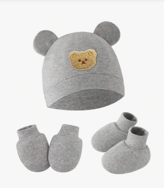 Baby Newborn Geschenkset - Mutsje met Wantjes en Slofjes – Grijs - Newborn Set – Zacht & Comfortabel – Babyshower Gift / Newborn Cadeau