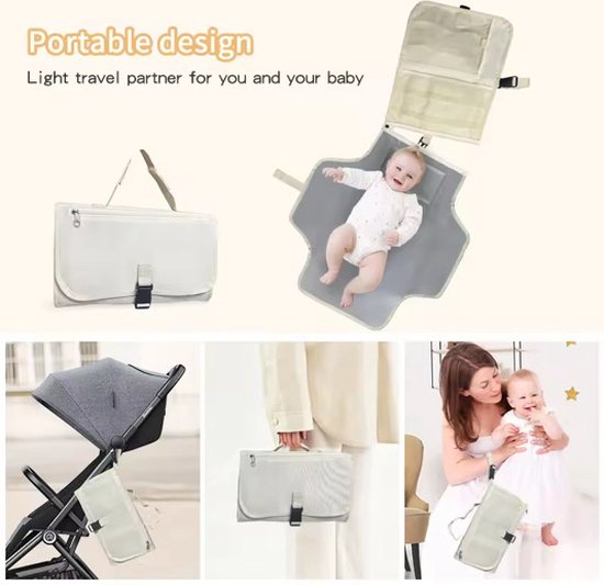 Baby Onderweg Verschonen -Verschoningsmatje Opvouwbaar Waterdicht Luiertas – Beige van Merkloos