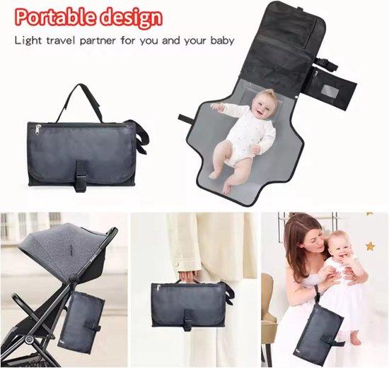 Baby Onderweg Verschonen -Verschoningsmatje Opvouwbaar Waterdicht Luiertas – Zwart van Merkloos