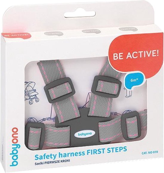 Baby Ono First Steps Grijs/Roze Kinderstoel Tuigje met Looplijn 070/04 van Baby Ono