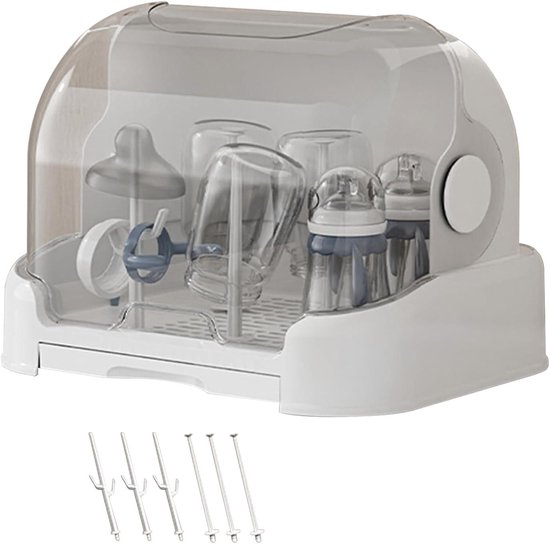 Baby Opbergorganizer - Fles Droogrek - Baby Spullen Opslag - Stofvrij Deksel - 26 cm - Wit