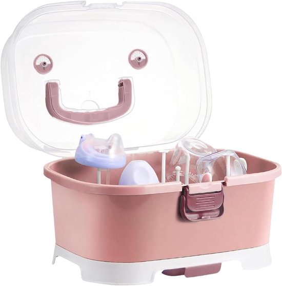 Baby Organizer - Flessenrek Droger - Baby Spullen Opbergen - Stofdicht Ontwerp - 35x27x25cm - Roze