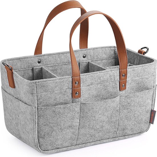 Baby organizer - Kinder organizer - Luiertas - Grijs - Vilt - Kind - Mama - Organizer - Stijlvol - Kinderwagen - Buggy - Tas - Auto organizer - Reistas - Opbergtas - Verzorgingstas - Kids - Kinderkamer - Compact - Luiers - Doekjes - Cremes - Onderweg van Merkloos