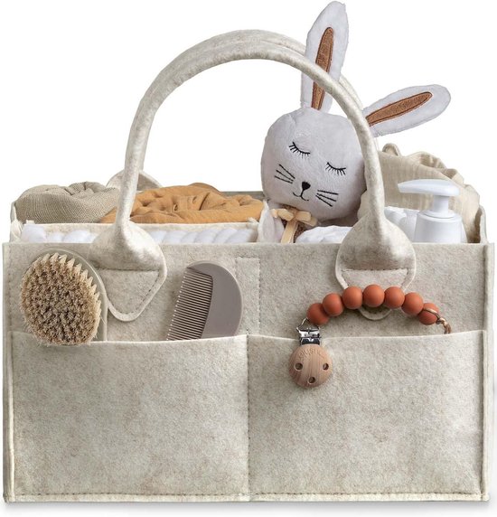 Baby Organizer - Luiermand voor Commode - 33x23x18cm - Vilt Opbergmand met 8 Vakken - Modulair - Draagbare Luiertas - Kraamcadeau Meisje & Jongen - Babykamer Decoratie - Beige/Grijs van Merkloos