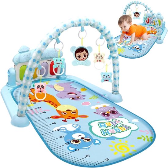 Baby Play Mat, 76 x 56 cm, Cartoon Animals, Gym Play Mat with Rattle Pendants and Piano Toys for Newborns from 0 Months van Merkloos
