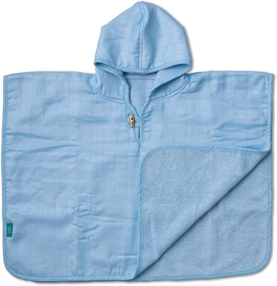 Baby Poncho Handdoek - Kinderbadjas Capuchon - Baby Afdrogen - Dubbelzijdig Katoen Muslin - 50 x 64 cm - Blauw