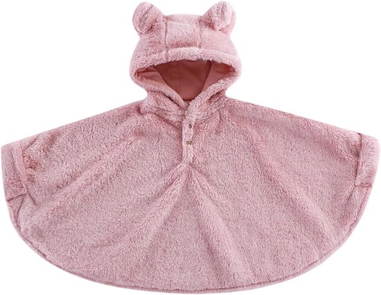 Baby Poncho met Capuchon - Kinder Cape Fleece - Warm Houden - Zachte Fleece Stof - One Size - Roze