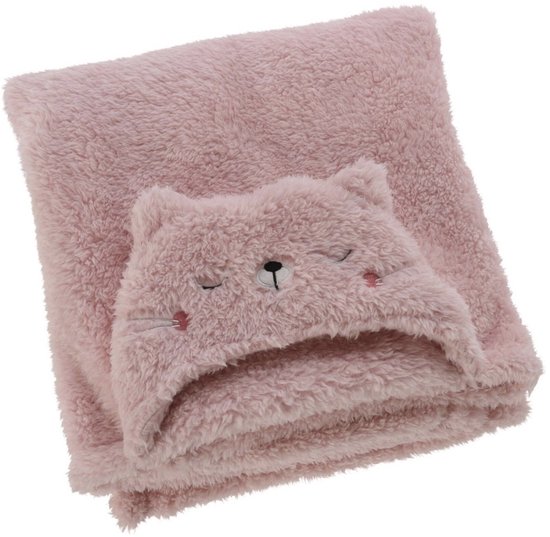Baby poncho/Badhanddoek, fleece, teddy, 70x100cm, kleur ROZE