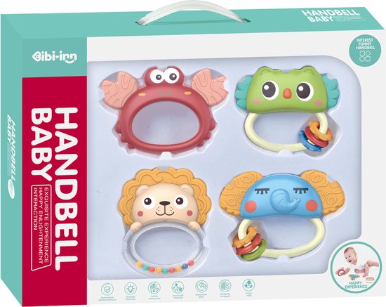 Baby rammelaar set - Bijtring - Tafelbel - 4 stuks - Baby Handbell van Toi-Toys