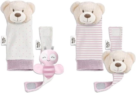 Baby Rammelaar Set - Voet Rammelaars - Zintuigen Stimuleren - Zachte Stoffen - 25 x 17.3 x 6.3 cm - Roze