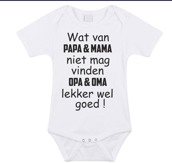 Baby rompertje met leuke tekst | wat van papa mama niet mag vinden opa en oma lekker wel goed |zwangerschap aankondiging | cadeau papa mama opa oma oom tante | kraamcadeau | Maat 56 wit van Pimpelmees.