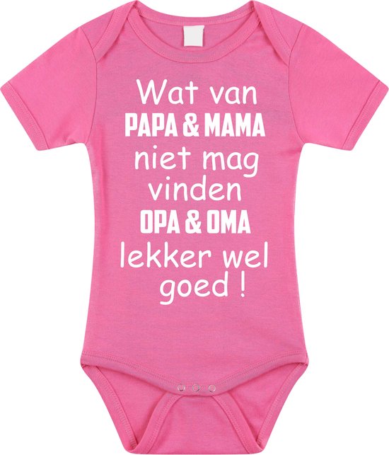 Baby rompertje met leuke tekst | wat van papa mama niet mag vinden opa en oma lekker wel goed |zwangerschap aankondiging | cadeau papa mama opa oma oom tante | kraamcadeau | Maat 68 roze van Simply Colors