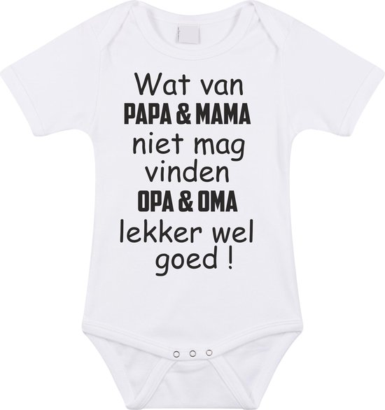 Baby rompertje met leuke tekst | wat van papa mama niet mag vinden opa en oma lekker wel goed |zwangerschap aankondiging | cadeau papa mama opa oma oom tante | kraamcadeau | Maat 68 wit van Funnlii