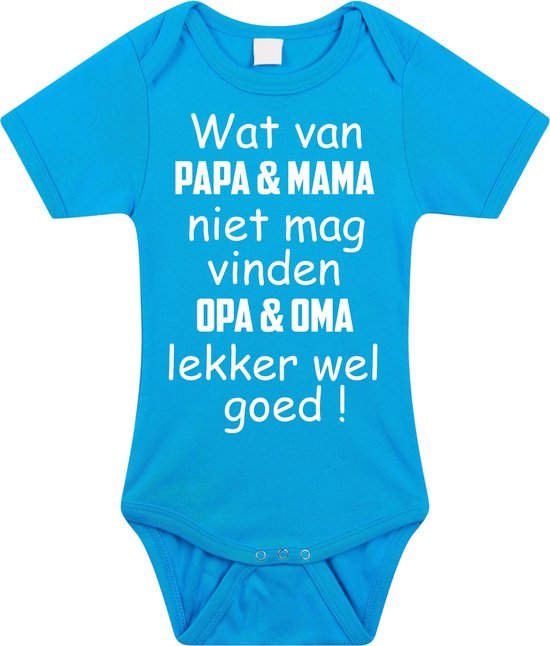 Baby rompertje met leuke tekst | wat van papa mama niet mag vinden opa en oma lekker wel goed |zwangerschap aankondiging | cadeau papa mama opa oma oom tante | kraamcadeau | Maat 80 blauw van Toff London