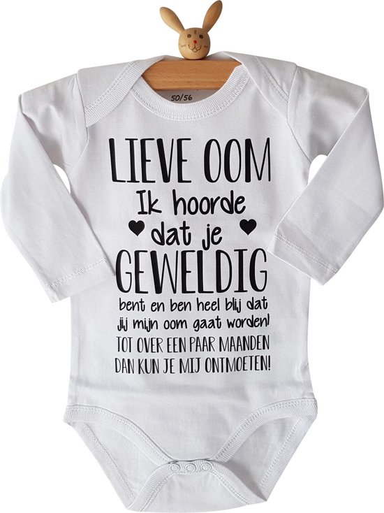 Baby rompertje met tekst | Lieve Oom Ik hoorde dat je geweldig bent en ben heel blij dat jij mijn oom gaat worden! ontmoeten! | lange mouw | maat 50-56 | aankondiging bekendmaking zwangerschap cadeau voor de liefste aanstaande van Merkloos