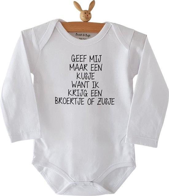 Baby rompertje unisex met tekst voor grote broer big bro brother zus big sis sister | Geef mij maar een kusje want ik krijg een broertje of zusje  | Lange mouw | wit | maat 86-92 | Zwangerschapsaankondiging zwangerschap aankondiging geboorte cadeau van Merkloos