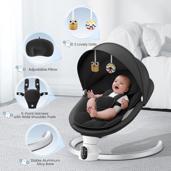 Baby Schommel – Babywieg – Babyschommel – Wipstoel – Babywipper – Slimme App Bediening – 5 Schommelstanden & 3 Timerinstellingen – Inclusief Afstandsbediening en Zachte Speeltjes van Merkloos