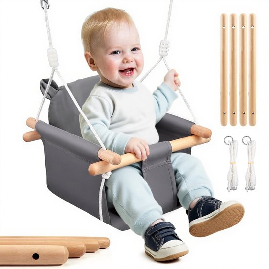Baby Schommel Stoel voor Deurkozijn – Stoffen Hangstoel voor Kinderen – Binnen & Buiten – Katoen Linnen – tot 25KG – 6 Maanden tot 3 Jaar van Merkloos