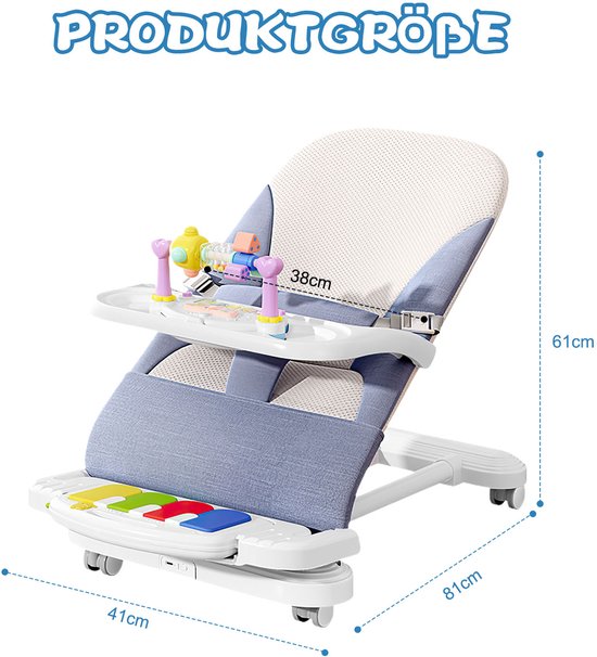Baby Schommelstoel Wipstoel Kinderstoel Baby Relaxstoel met Piano Speelgoed Verstelbare Babystoel voor Voeden Spelen en Slapen