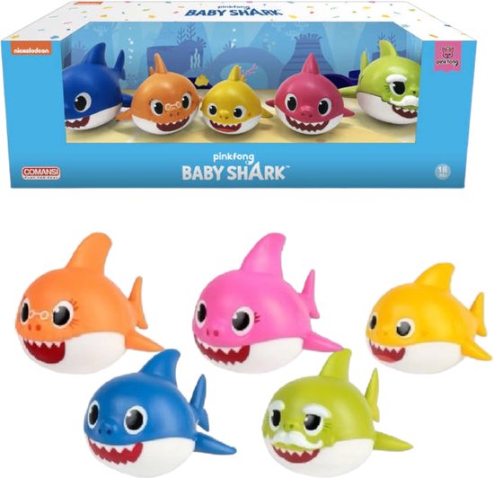 Baby Shark - Comansi speelfiguren set - Baby - Papa - Mama - Opa - Oma - hard plastic - Badspeelgoed - 9 cm in geschenkverpakking van Baby Shark