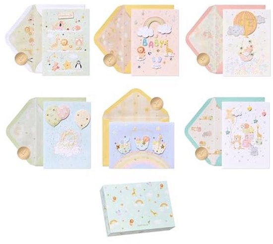 Baby Shower Kaarten Assortiment met Decoratieve Doos - 6 Stuks