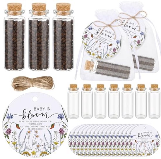 Baby Shower Party Gunsten Set met Mini Glazen Flessen en Dank U Tags - 25 Stuks