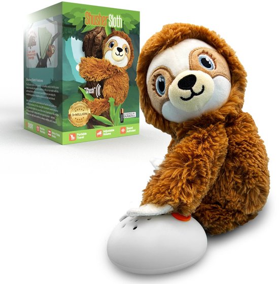 Baby Shusher Sloth - Pluche in de vorm van een luiaard met huilsensor, kalmerend geluid "Shhh" voor baby's en peuters, draagbaar en ideaal voor in de wieg, kinderwagen en op reis van Baby Shusher