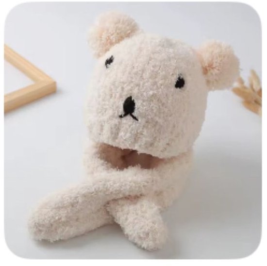 Baby sjaal en muts - baby winter set - Beer - set van 2 - baby muts - baby sjaal - beige - beer - 0 - 2 jaar - BabyShopHappiness van BabyShopHappiness