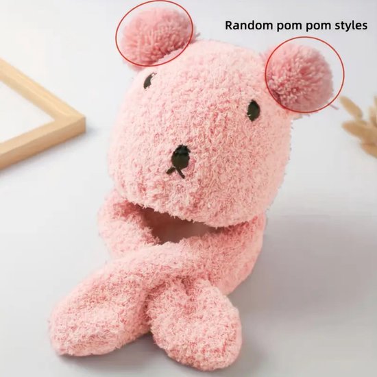 Baby sjaal en muts - winterset baby - 0 - 2 jaar - Beer - set van 2 - baby muts - baby sjaal - roze - BabyShopHappiness van Merkloos