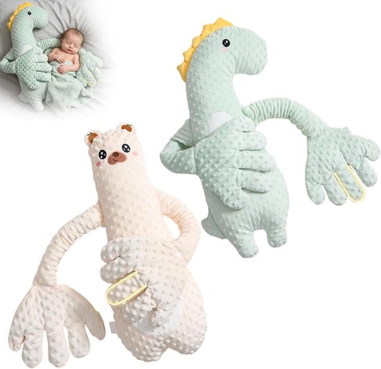 Baby Slaapkussen - Knuffel Dinosaurus Beer - Rustige Slaap - Rustgevende Strelende Beweging - Einheitsgröße - Mintgroen
