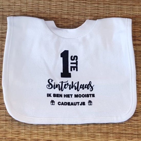 Baby slabbetje cadeau tekst mijn eerste sinterklaas ik ben het mooiste cadeautje 2024 2025 zwangerschap bekendmaking aankondiging voor de liefste aanstaande geboorte gaat worden jullie worden zwangerschapsaankondiging van Boetebaby