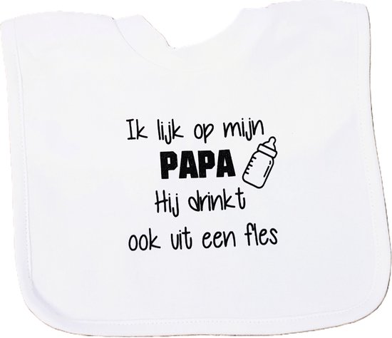 Baby slabbetje cadeau tekst papa drinkt fles zwangerschap bekendmaking aankondiging voor de liefste aanstaande geboorte gaat worden jullie worden je wordt zwangerschapsaankondiging eerste vaderdag van Villaperfecta