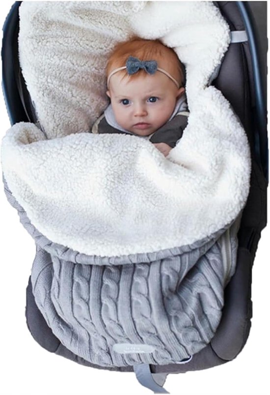 Baby Sleeping Bag fits Infant Newborn,Warm Baby Sleeping Bag,Winter Newborn Knit Wool Swaddling Blanket Kid Sleepsack Footmuff Stroller Knitted Sleep Nest Sack (Light Gray, One Size)