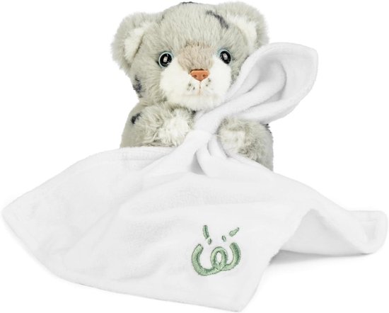 Baby Sneeuwluipaard Knuffel - Pluche Dier - Kamer Decoratie - Inclusief Deken - 21 cm - Wit